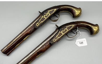 A Pair of 18th/ 19th century Percussion Cap duelling pistols...