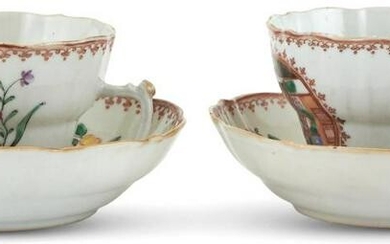 A Pair of Chinese Export Porcelain Teacups and Saucers