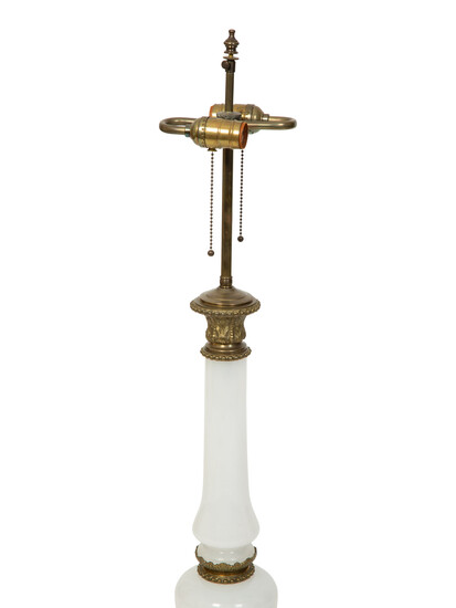 A Pair of French White Opaline and Bronze Mounted Table Lamps