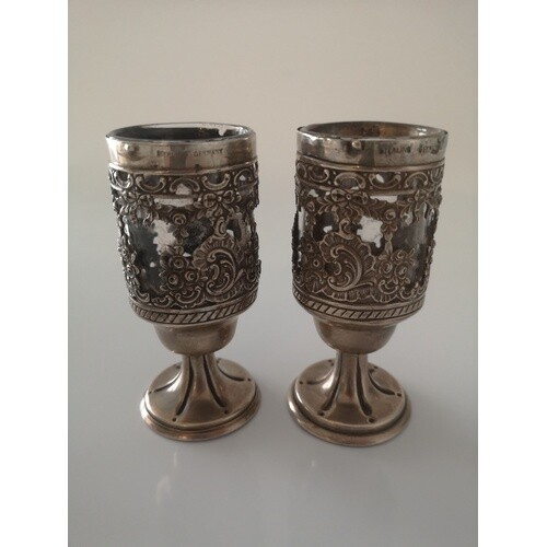 A Pair of German Silver Mounted Goblets and covers with Glas...