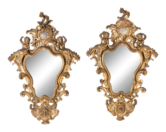 A Pair of Italian Giltwood and Etched Glass Mirrors