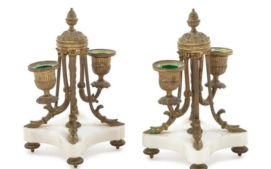 A Pair of Neoclassical Gilt Bronze Two-Light Candelabra