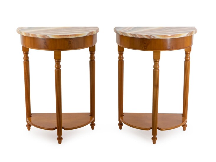 A Pair of Onyx and Walnut Console Tables