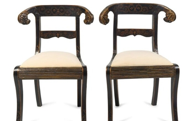 A Pair of Regency Style Gilt-Stenciled and Ebonized