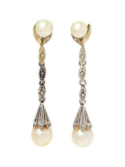 A Pair of White Gold and Cultured Pearl Earclips