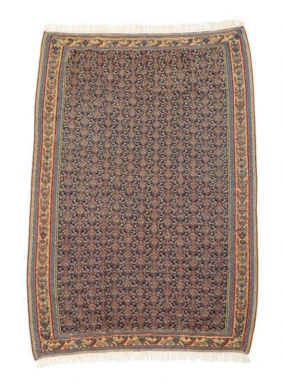 A Persian 20th century Bidjar Kilim rug, classical all-over design on blue base. 212×155 cm.