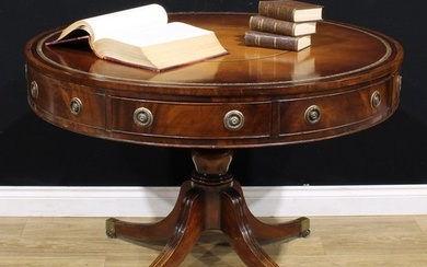 A Post-Regency mahogany drum table or rent table, circular t...