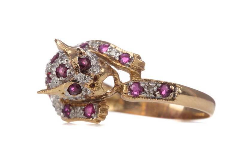 A RUBY AND DIAMOND PANTHER RING