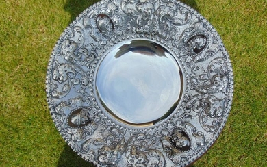 A Rare and Ornate Pedestal Fruit Bowl - .915 silver - V. Echeverria - Spain - 1880