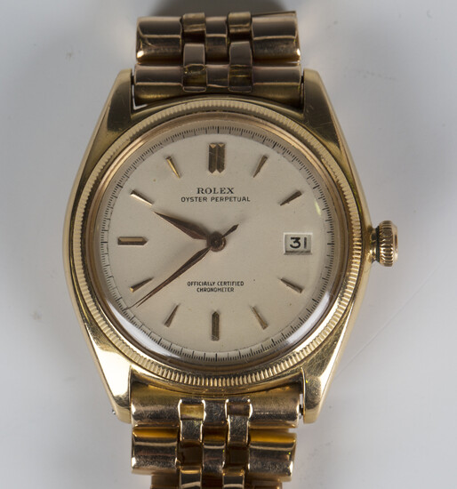 A Rolex Oyster Perpetual 18ct gold cased gentleman's bracelet wristwatch, circa 1949, Ref No. 4467