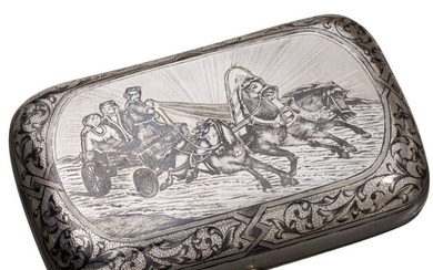 A Russian silver and niello cigarette case, Moscow, 1882