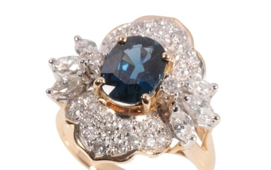 A SAPPHIRE AND DIAMOND CLUSTER RING the oval-cut sapphire, w...