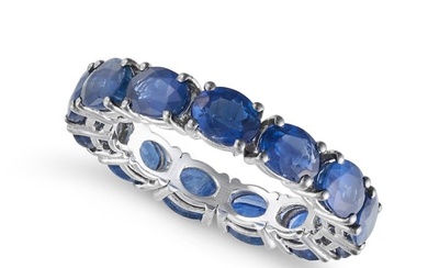 A SAPPHIRE FULL ETERNITY RING set all around with a row of oval cut sapphires, the sapphires all