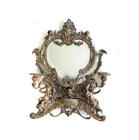 A SILVER PLATED DRESSING TABLE MIRROR