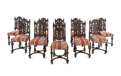 A Set of Ten William and Mary Style Oak Dining Chairs