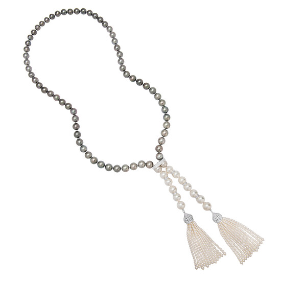 A South Sea Cultured Pearl, Diamond and White Gold 'Ombré' Necklace