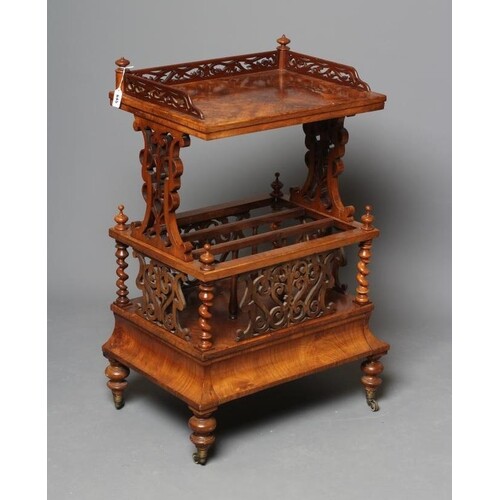 A VICTORIAN BURR WALNUT TWO STAGE CANTERBURY of oblong form,...