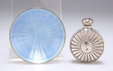 A VICTORIAN SILVER SCENT FLASK, AND A NORWEGIAN SILVER-GILT AND ENAMEL PIN DISH