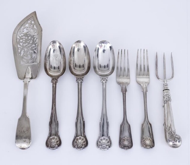 A Victorian Silver Fiddle Pattern Fish Slice and Mixed...