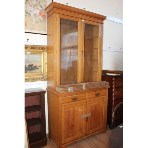 A Victorian light oak bookcase cabinet, 104cm wide x 222cm h...