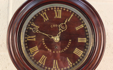 A Victorian mahogany circular cased wall timepiece with eight day single fusee movement, the 10-inch