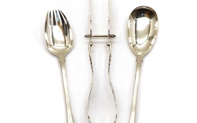 A Victorian pair of silver fiddle pattern salad serving spoons