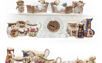 A Waterford crystal mantel clock, twelve Masons miniature jugs,...