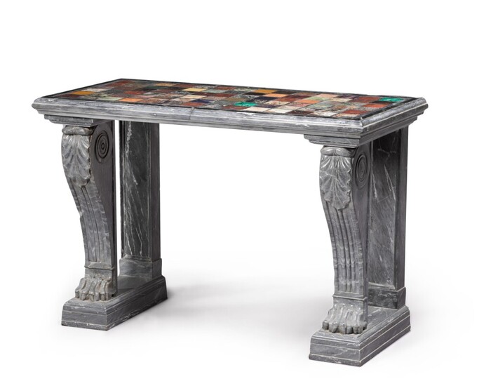 A William IV grey marble console table with a specimen marble top, circa 1830