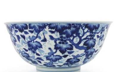 A blue and white ‘Squirrel and Grapes’ bowl