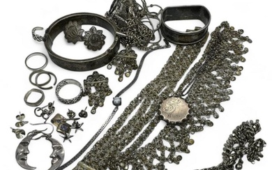 A collection of silver and white metal jewellery. To include...