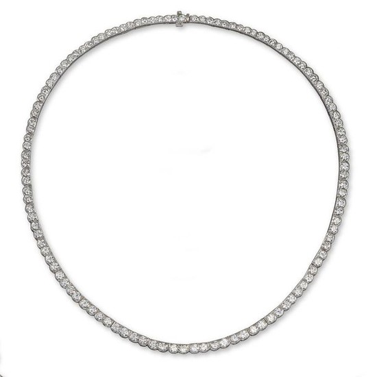 A diamond line necklace, set with a line...