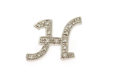A diamond pendant in shape of the letter “H” set with numerous brilliant-cut diamonds, mounted in 14k white gold. 1.6×1.4 cm.