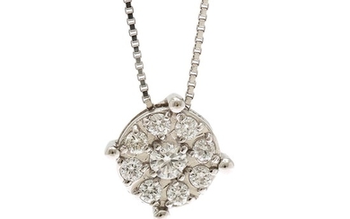 A diamond pendant set with nine brilliant-cut diamonds totalling app. 0.32 ct., mounted in 18k white gold on an 18k white gold necklace. L. 42 cm. (2)