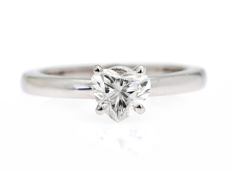 NOT SOLD. A diamond ring set with a heart-shaped brilliant-cut diamond weighing 0.90 ct., mounted...