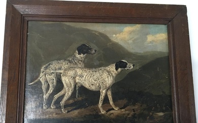 A framed 19th century oil painting on canvas study of two do...