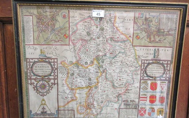 A framed and glazed coloured map of the county of...