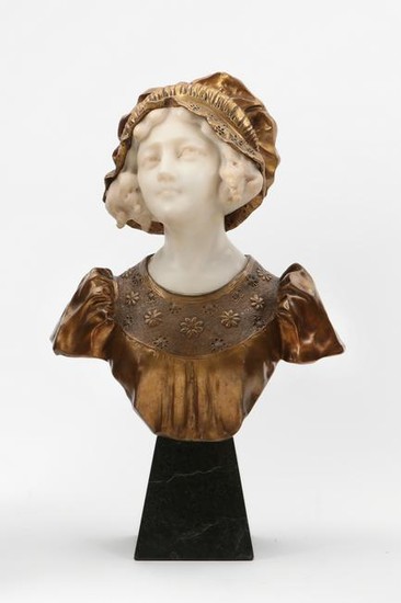 A gilt bronze and carved marble bust of a woman