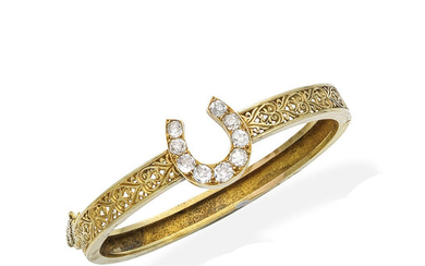 A gold and diamond bangle,, circa 1890