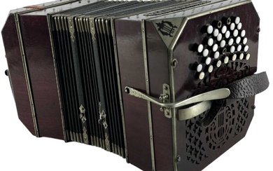 A late 19th/early 20th century bandoneon concertina, rosewood with mother...