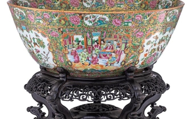 A massive Chinese Canton famille rose punchbowl, 19thC...