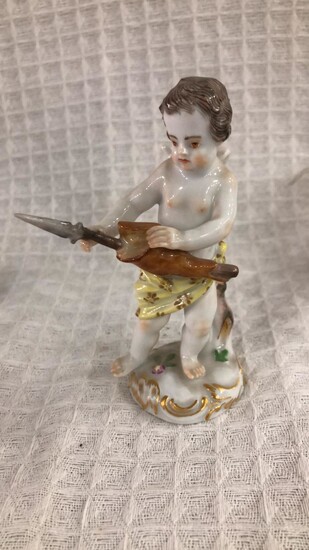 A miniature porcelain figurine by Meissen in the 19th century