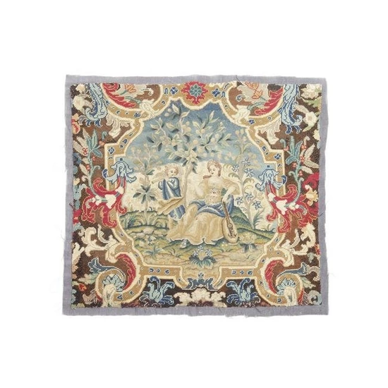 A needlework panel Mid-18th century, French