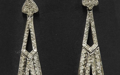 A pair of Art Deco-style white gold diamond drop earrings