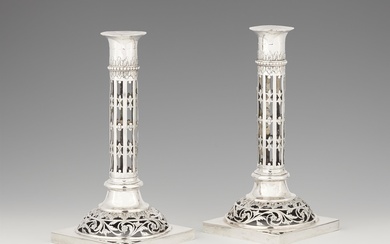 A pair of Neoclassical Augsburg silver candlesticks