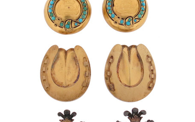 A pair of Russian horseshoe-design gold studs