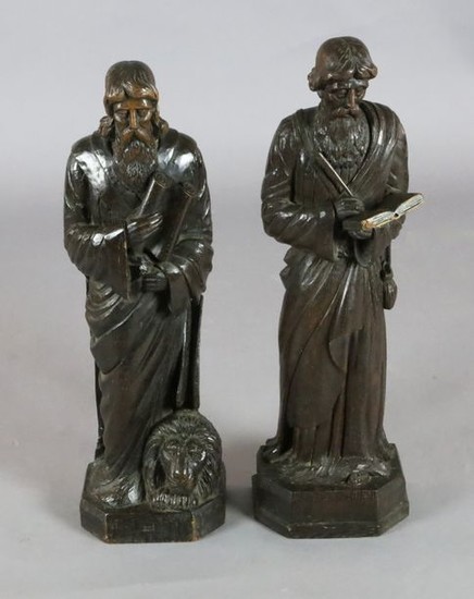 A pair of Victorian carved oak figures of St Peter…