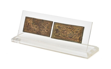 A pair of gilt-bronze rectangular belt plaques