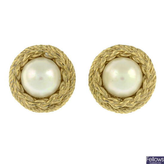 A pair of imitation pearl clip-on earrings, by Christian Dior.