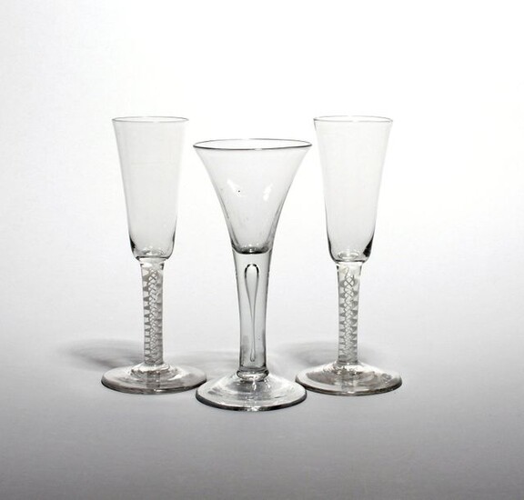 A pair of large wine fluted or ale glasses c.1760,...