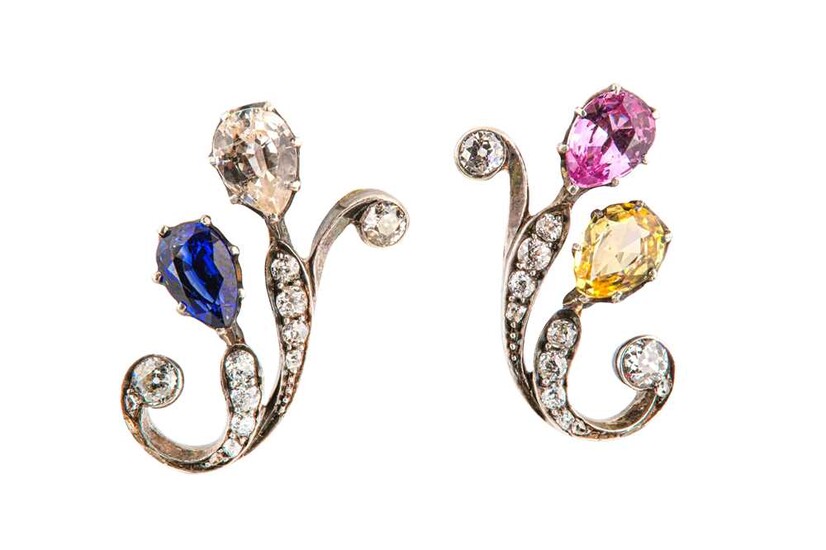 A pair of multi-coloured sapphire and diamond earrings